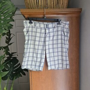 Hollister Gray and White Bermuda Shorts with Plaid Design